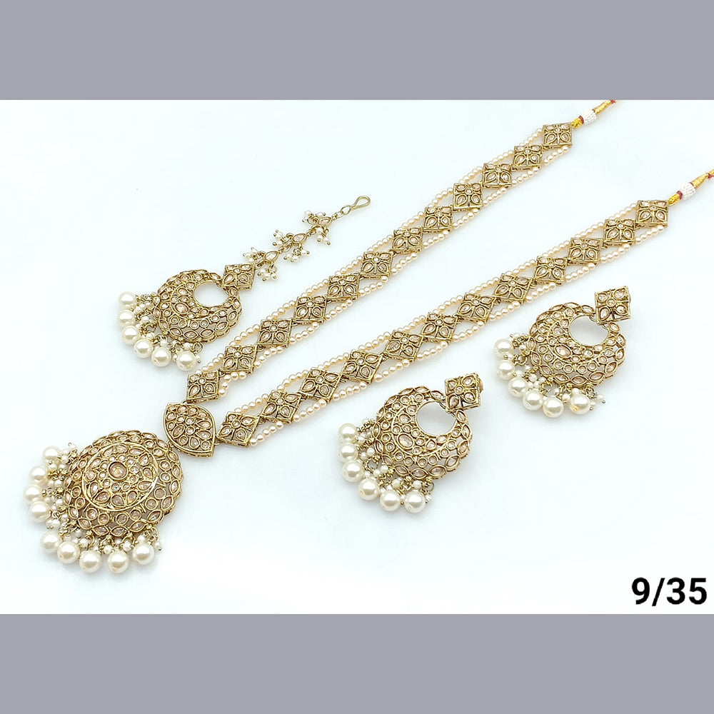 FS Collection Gold Plated Crystal Stone Long Necklace Set