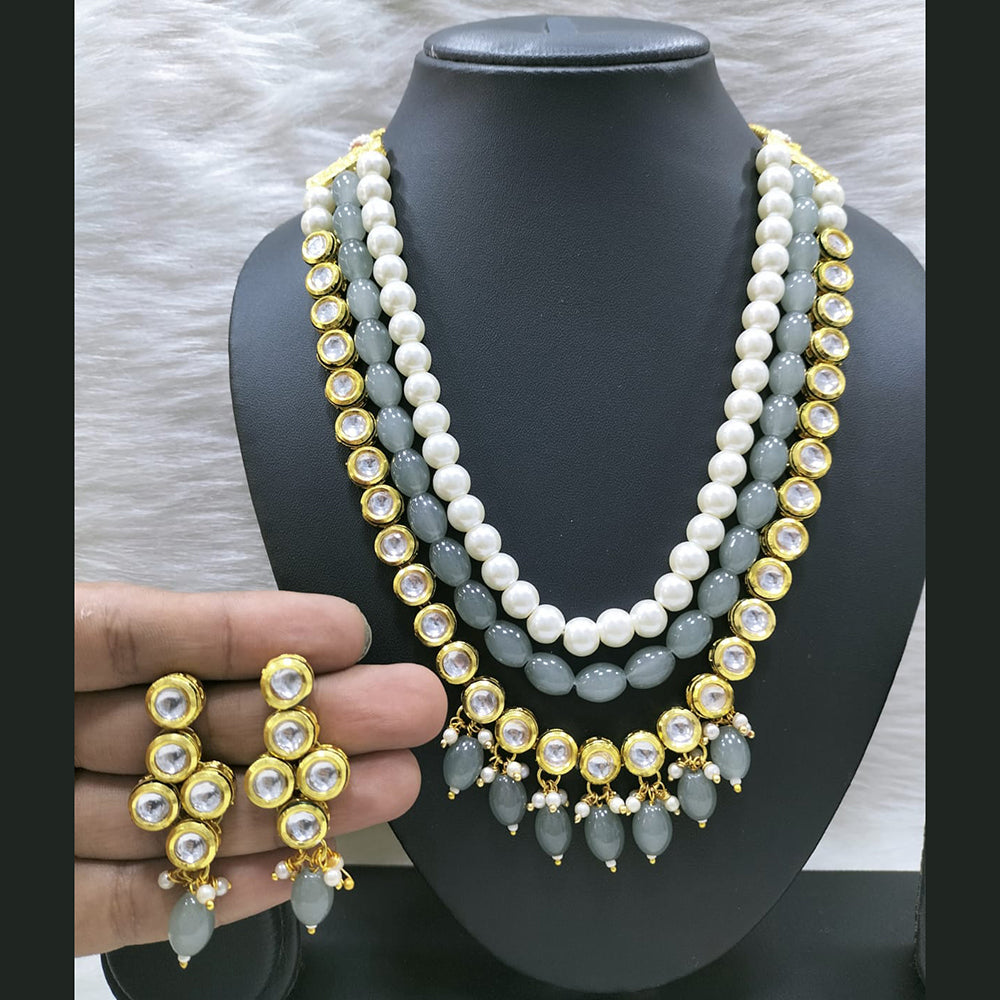 FS Collection Gold Plated Kundan Stone Necklace Set