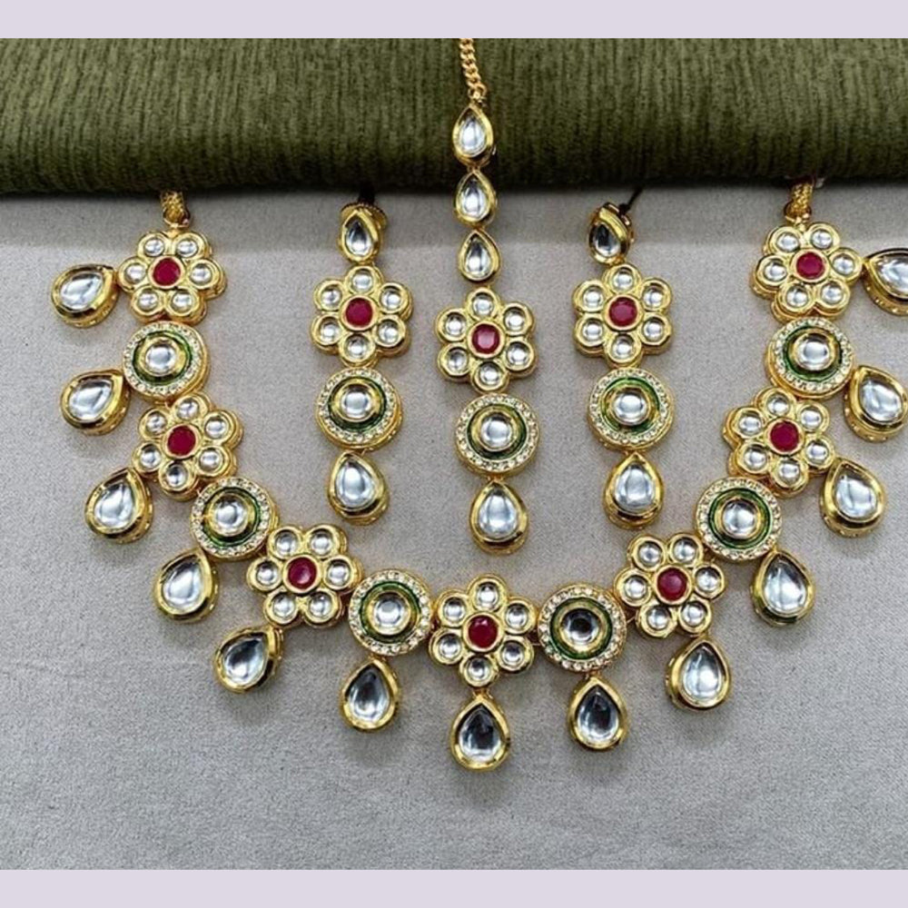 FS Collection Gold Plated Kundan Stone Necklace Set