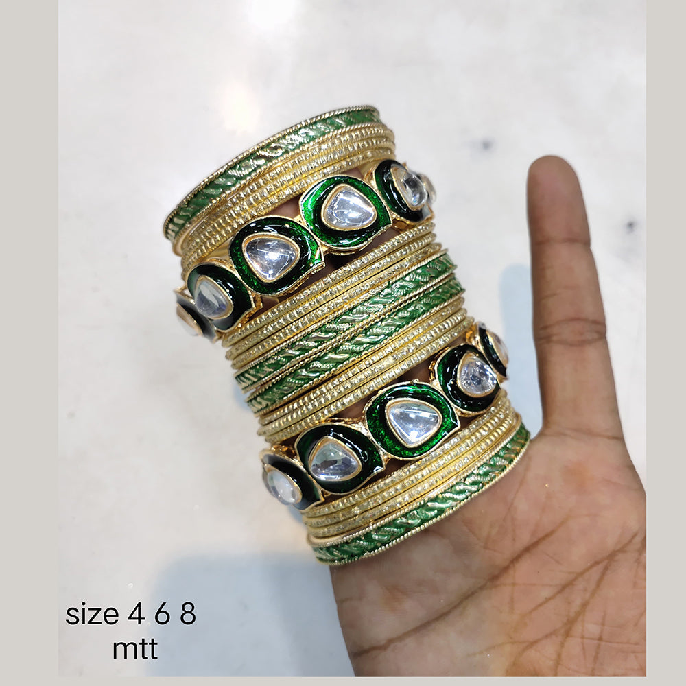FS Collection Gold Plated Kundan Stone Bangles Set