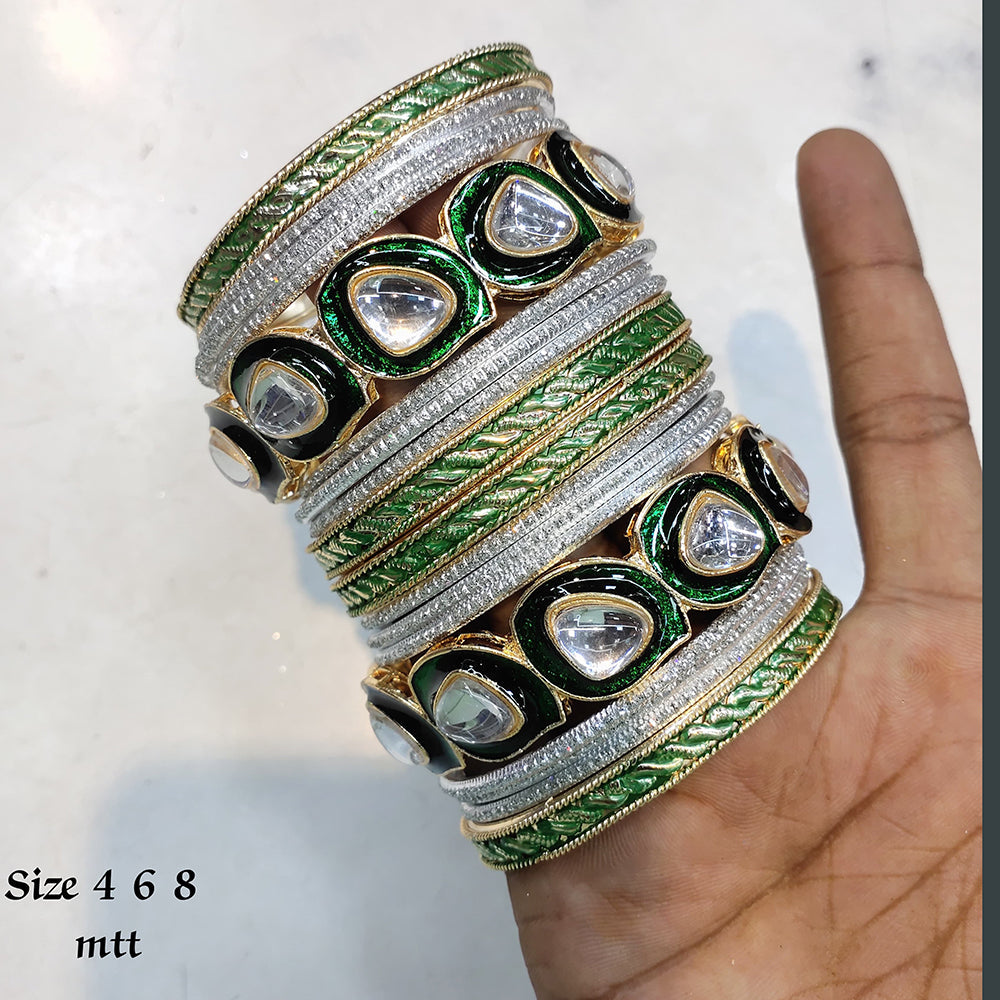 FS Collection Silver Plated Kundan Stone Bangles Set