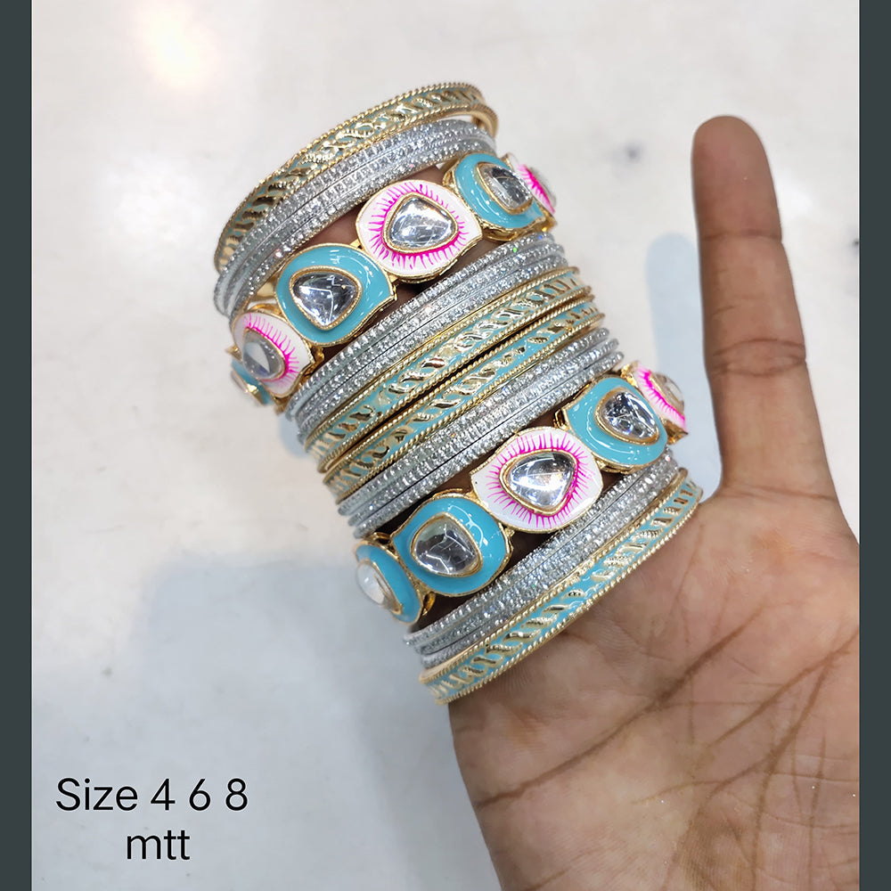 FS Collection Silver Plated Kundan Stone Bangles Set