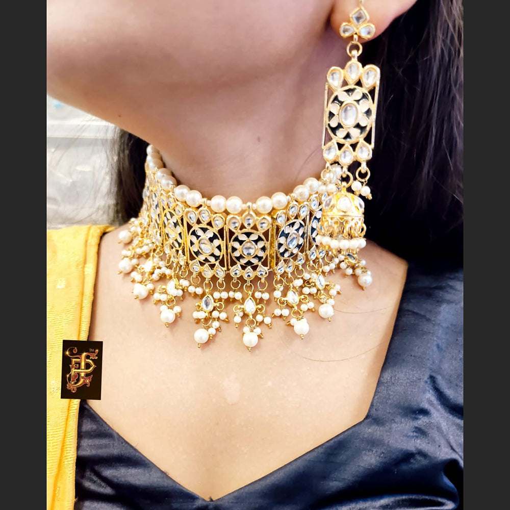 FS Collection Gold Plated Kundan Stone Choker Necklace Set