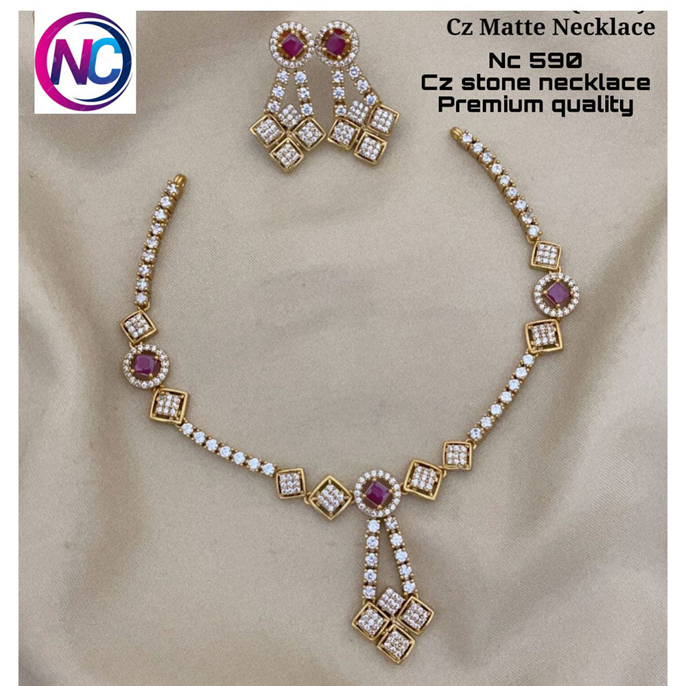 FS Collection Gold Plated CZ Stone Necklace Set