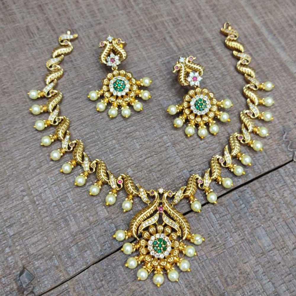 FS Collection Gold Plated CZ Stone Necklace Set