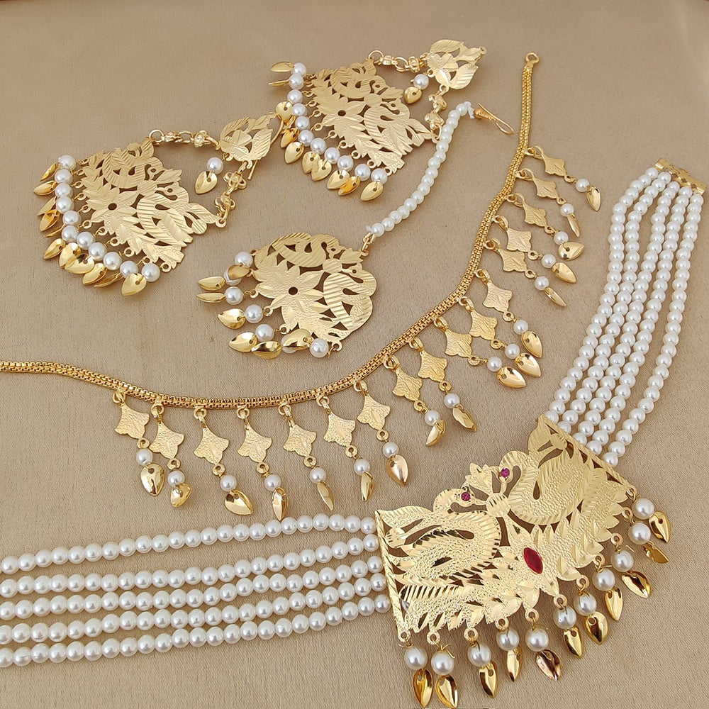 FS Collection Gold Plated Pearl Necklace Set