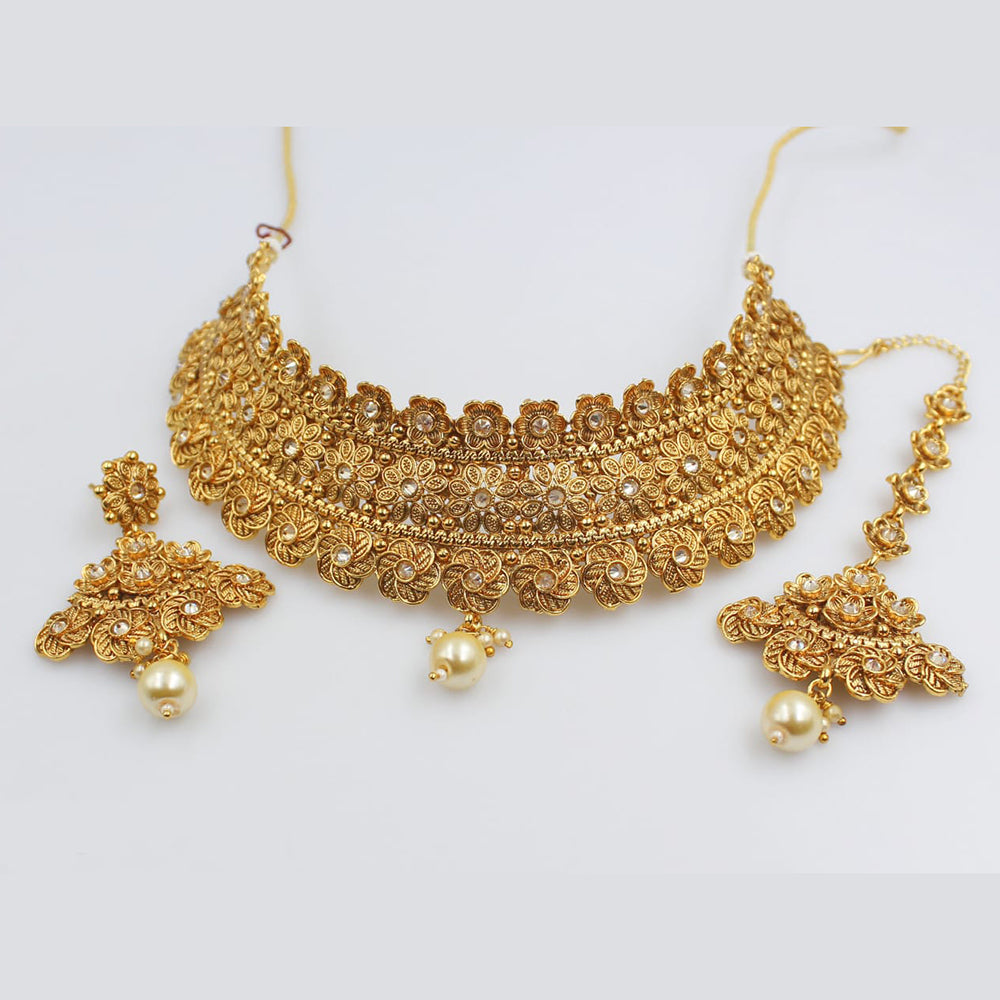 FS Collection Gold Plated Pota Stone Choker Necklace Set