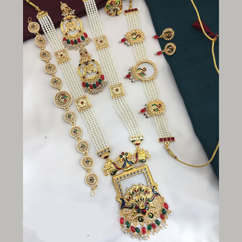 FS Collection Gold Plated Kundan Combo Double Necklace Set
