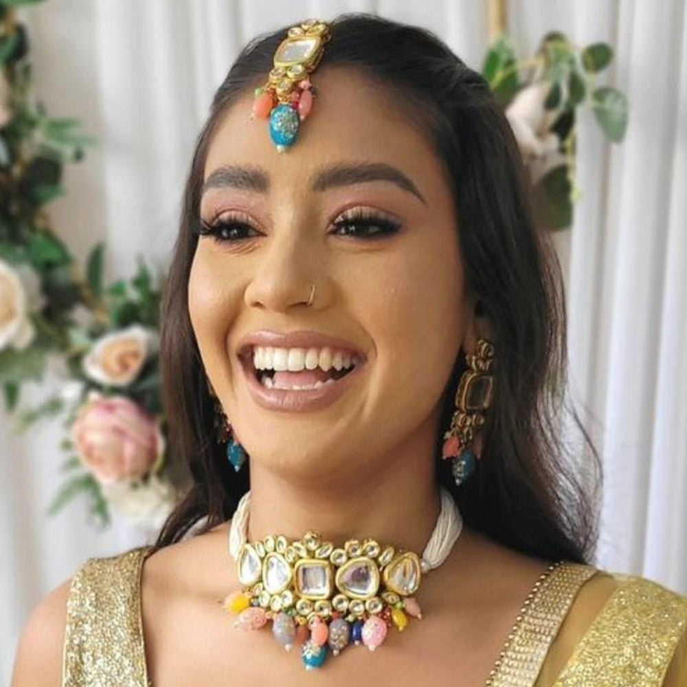 FS Collection Gold Plated Kundan And Pearl Necklace Set