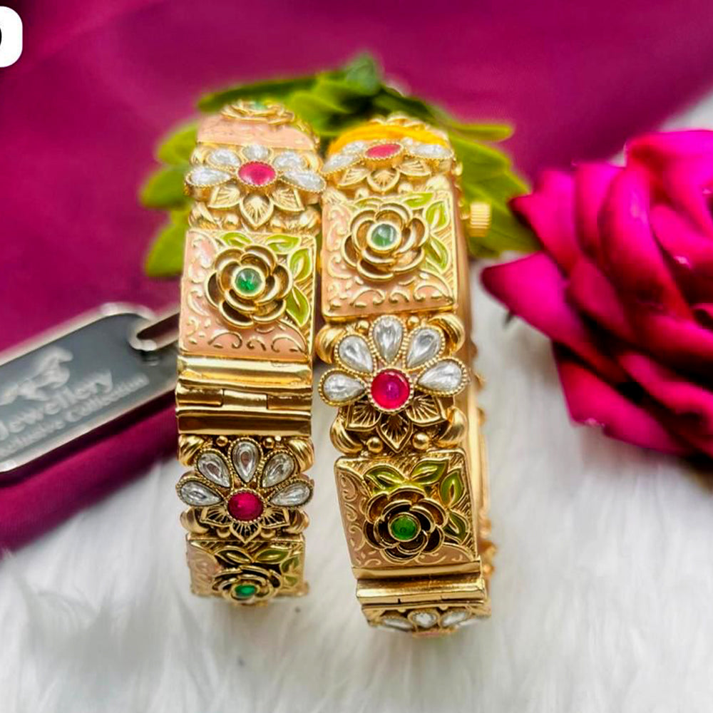 FS Collection Gold Plated Pota Stone Openable Bangles