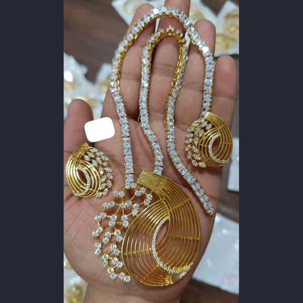 FS Collection Gold Plated AD Stone Long Necklace Set