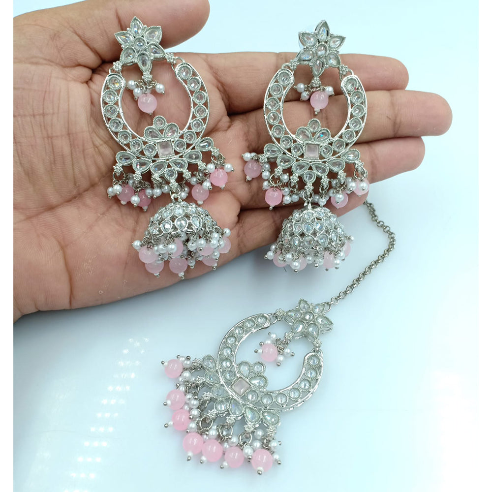 Fs Collection Silver Plated Crystal Stone Jhumki With Maangtikka