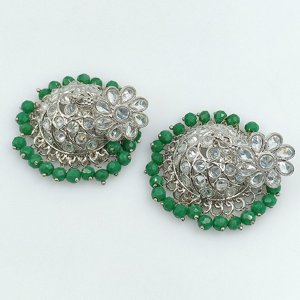 FS Collection Silver Plated Crystal Stone Jhumki Earrings