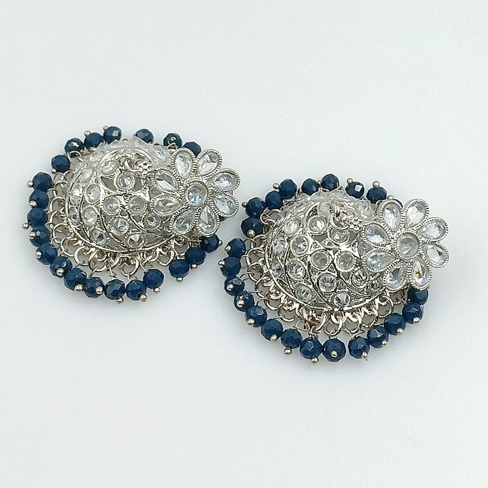FS Collection Silver Plated Crystal Stone Jhumki Earrings