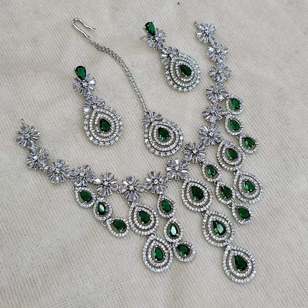 FS Collection Silver Plated AD Necklace Set