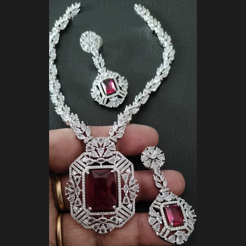 FS Collection Silver Plated AD Necklace Set
