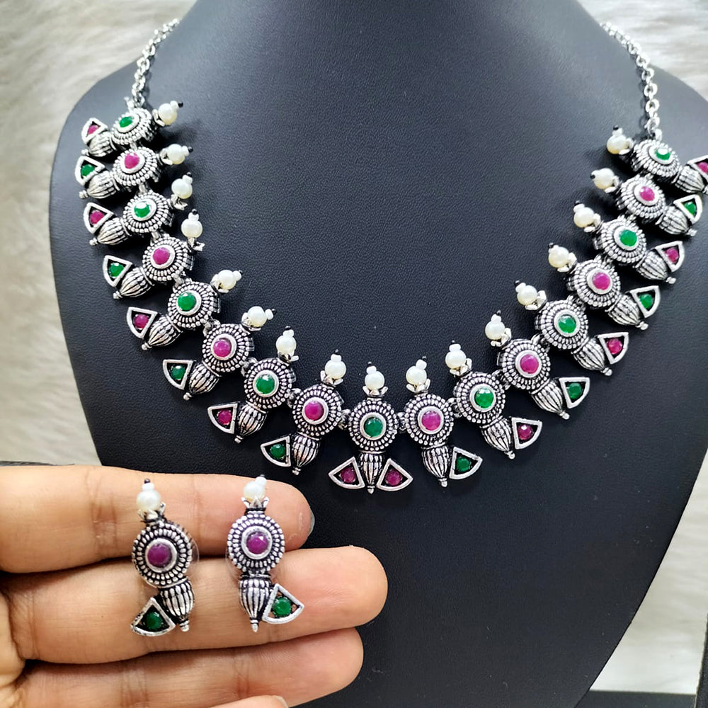 FS Collection Silver Plated Pota Stone Necklace Set