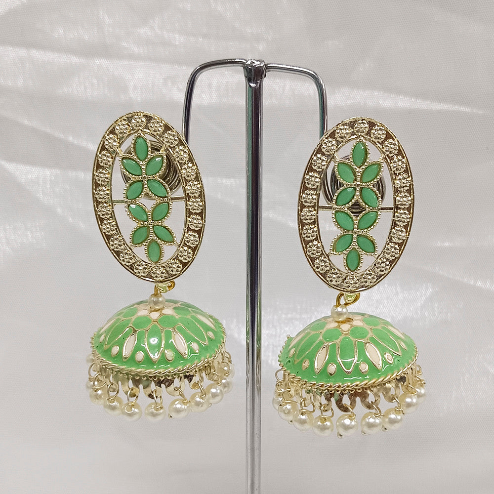 Darshana Jewels Kundan Stone And Meenakari Jhumki Earrings