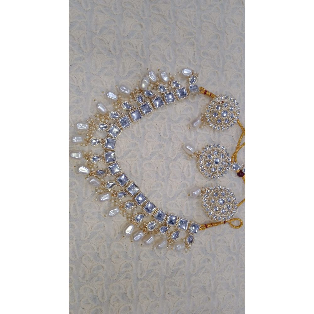 Akruti Collection Gold Plated Kundan Stone Necklace Set