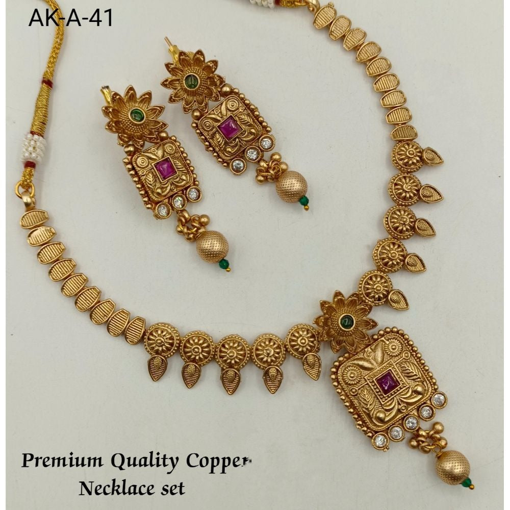 Akruti Collection Copper Plated Pota Stone Necklace Set
