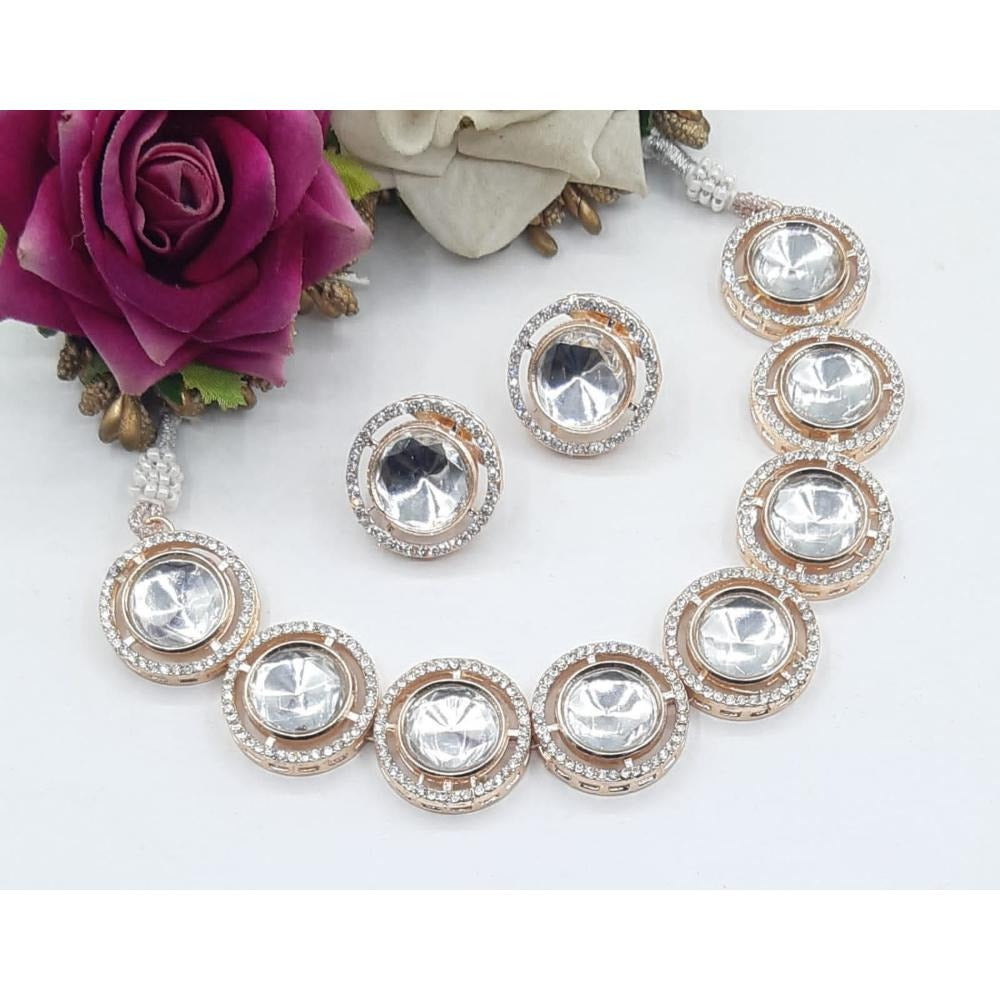 Akruti Collection Rose Gold Plated Kundan Necklace Set