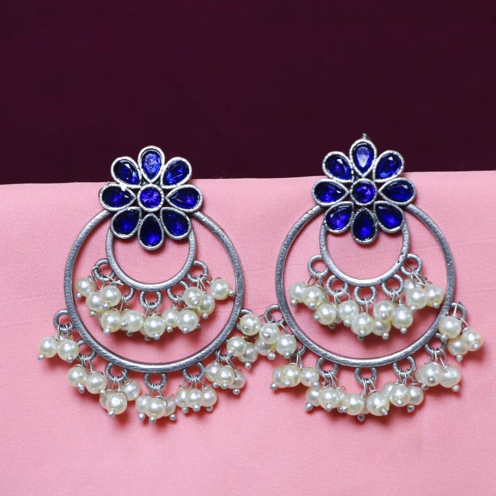 Akruti Collection Oxidised Plated Crystal Stone Dangler Earrings