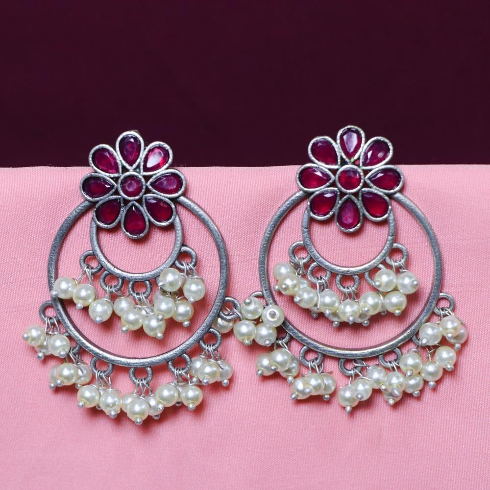 Akruti Collection Oxidised Plated Crystal Stone Dangler Earrings