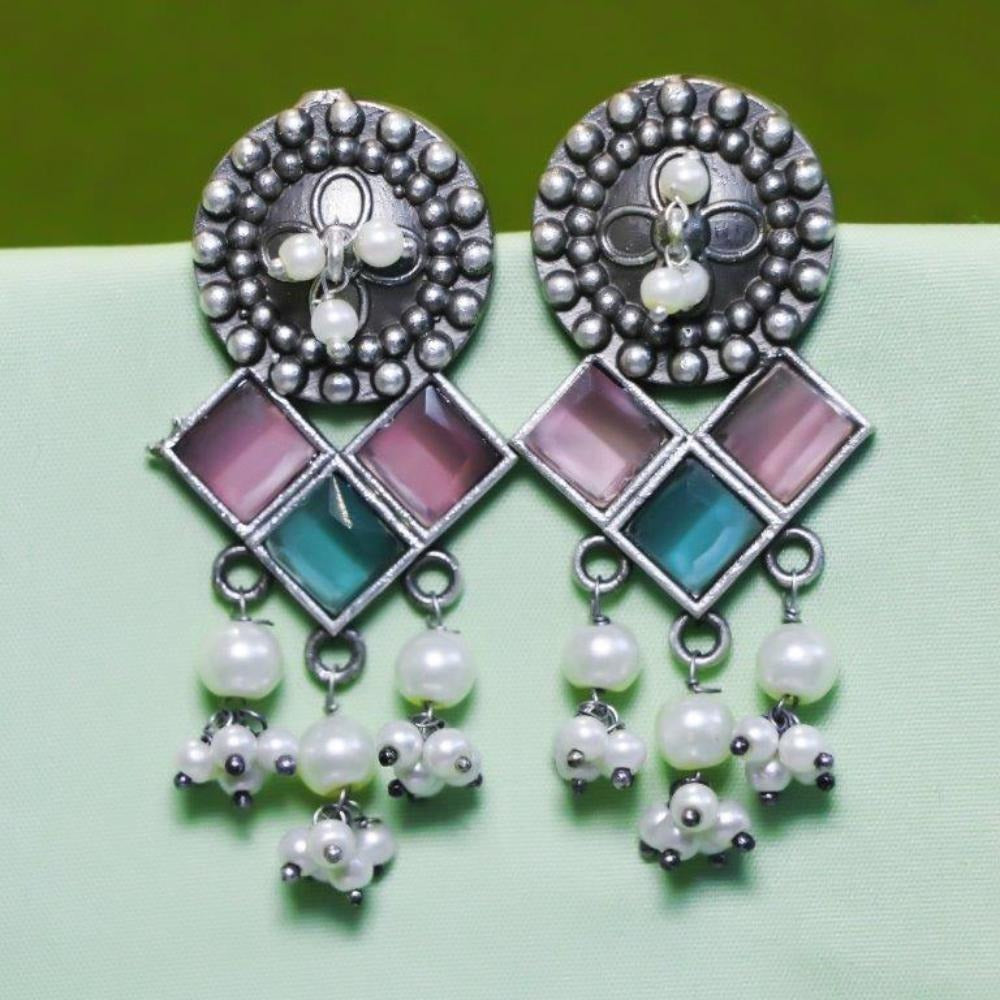 Akruti Collection Oxidised Plated Crystal Stone Dangler Earrings