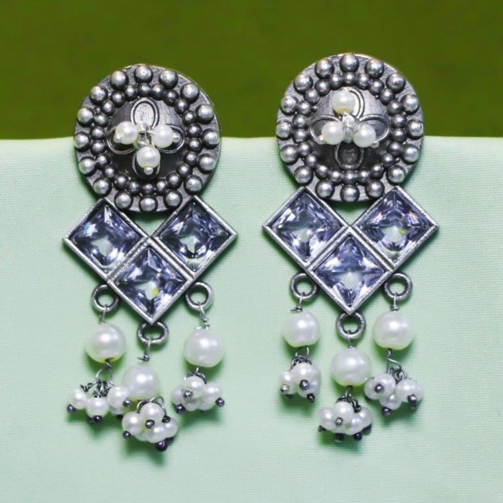 Akruti Collection Oxidised Plated Crystal Stone Dangler Earrings