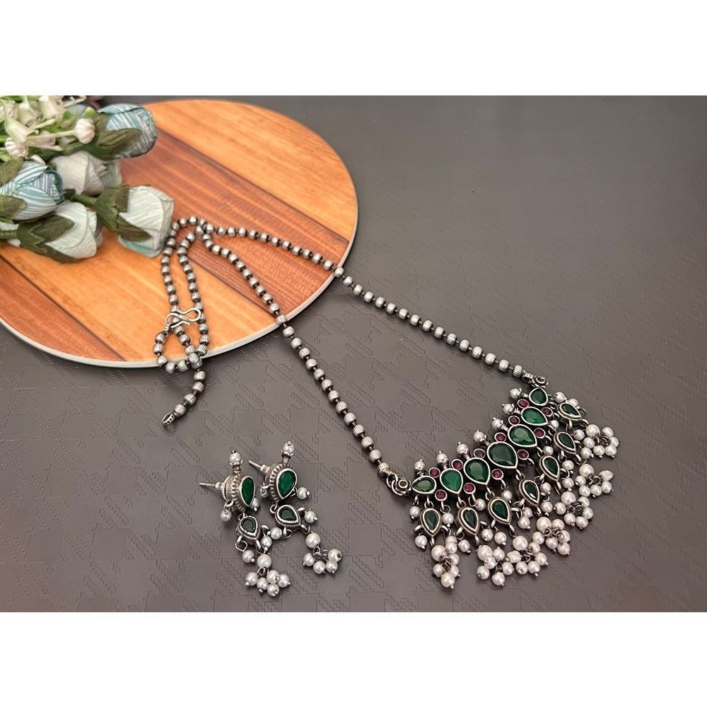 Akruti Collection Oxidised Plated Long Necklace Set