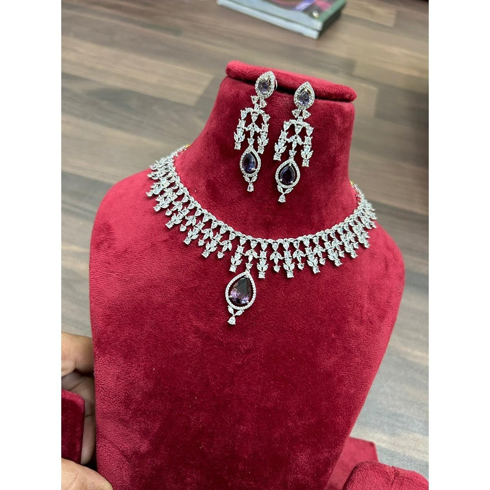 Akruti Collection Silver Plated AD Necklace Set