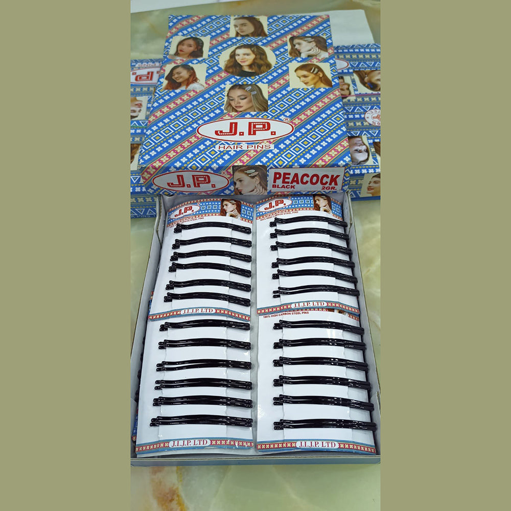 JP Hair Pins Peacock Thick & Broad Centered 7 Cm Shining Black Hair Pin/ Bobby Pin With Point