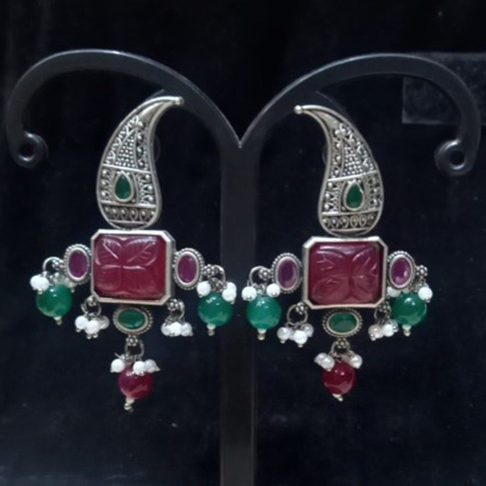 Infinity Jewels Oxidised Plated Pota Stone Dangler Earrings
