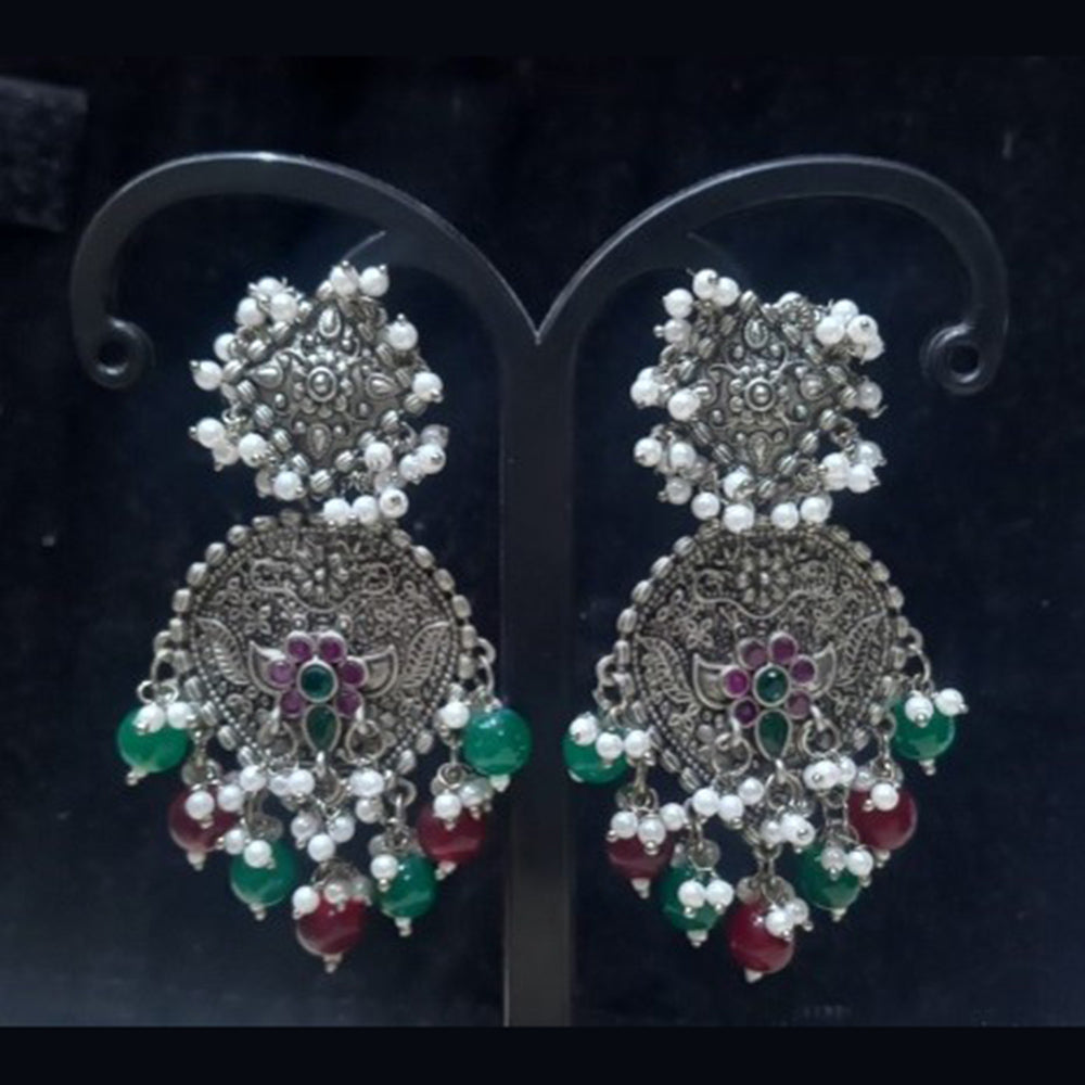 Infinity Jewels Oxidised Plated Pota Stone Dangler Earrings