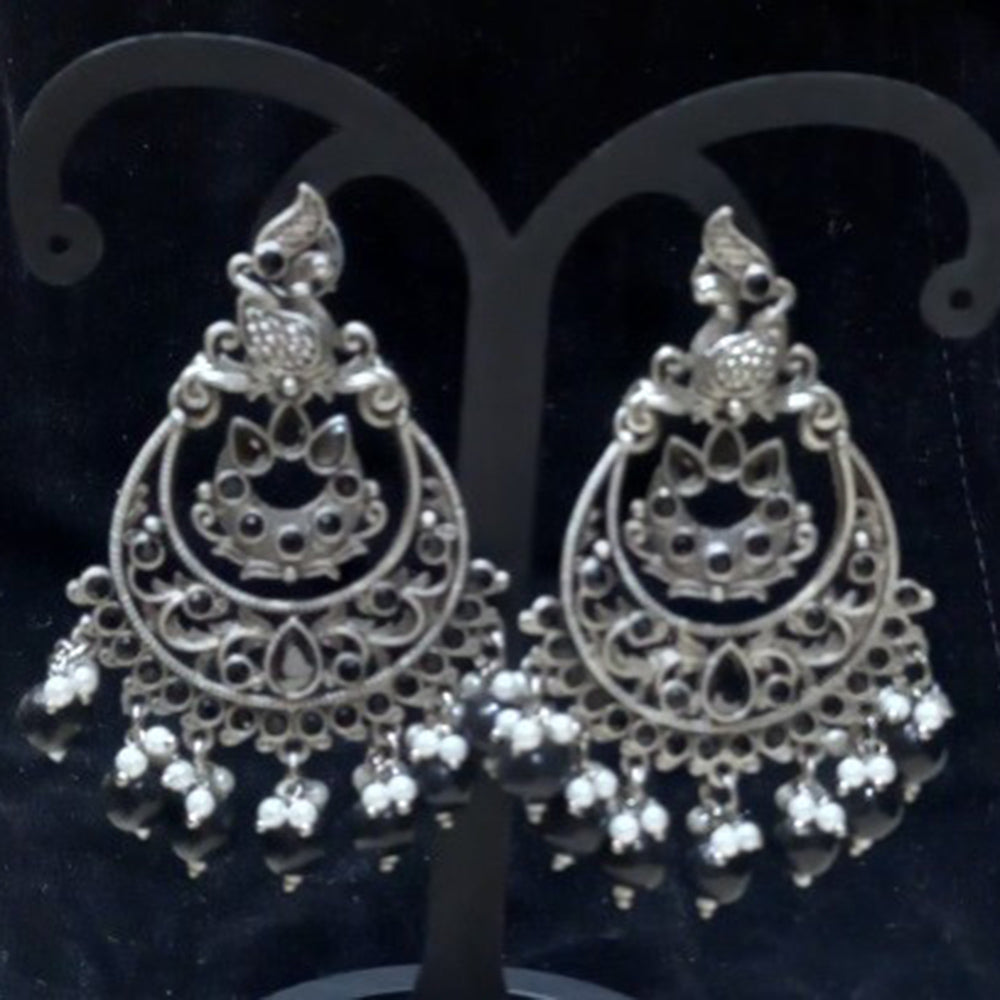 Infinity Jewels Oxidised Plated Pota Stone Dangler Earrings