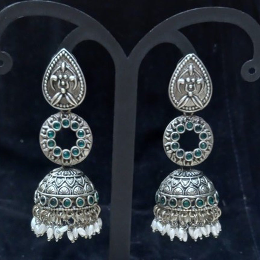Infinity Jewels Oxidised Plated Pota Stone Jhumki Earrings