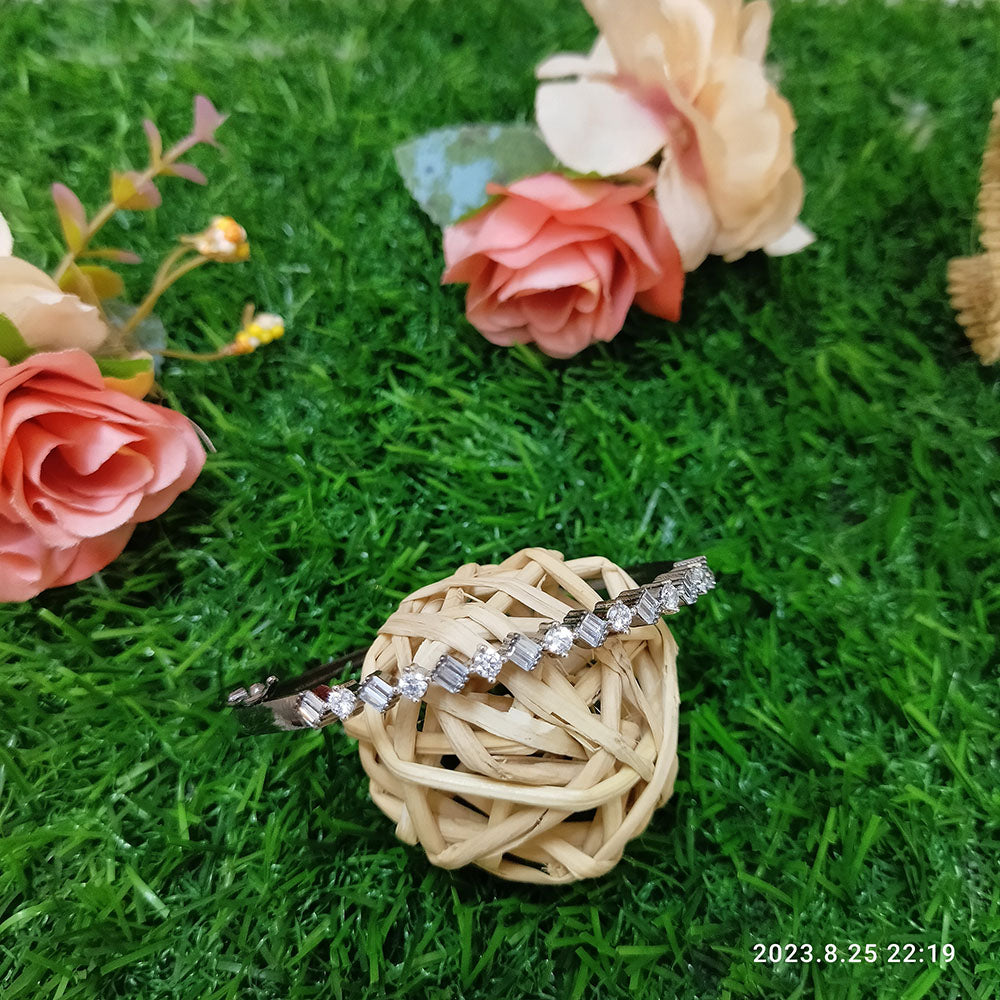 Sunflower Fashion Jewellery Black Oxidised Plated AD Stone Openable Kada