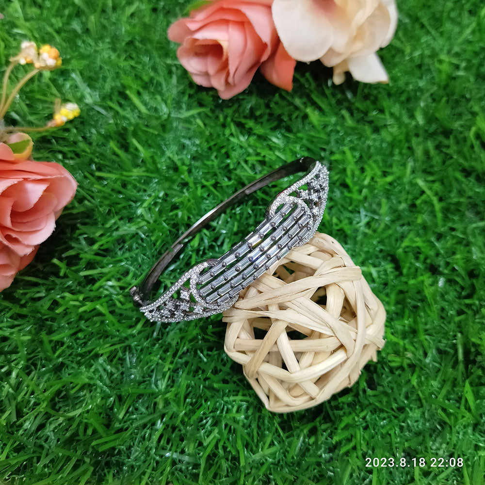 Sunflower Fashion Jewellery Black Oxidised Plated AD Stone Openable Kada