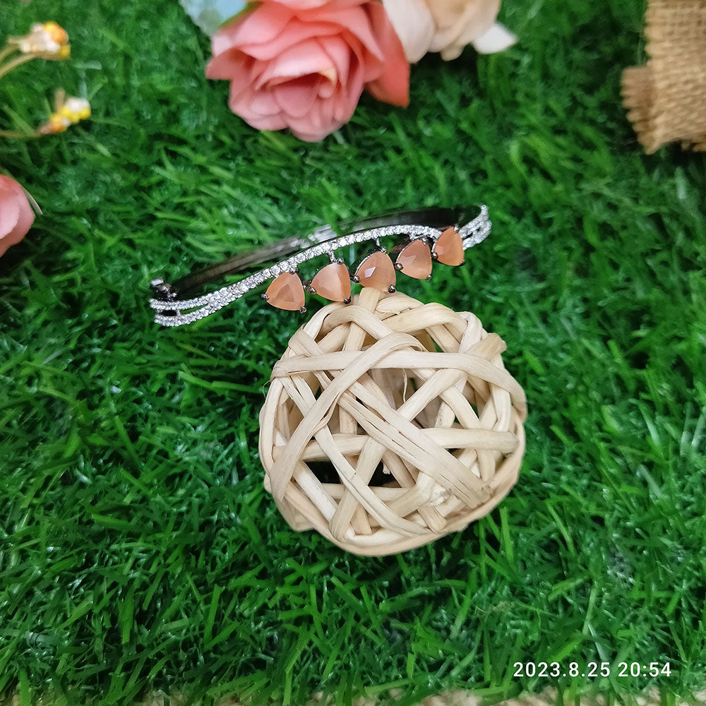 Sunflower Fashion Jewellery Black Oxidised Plated AD Stone Openable Kada