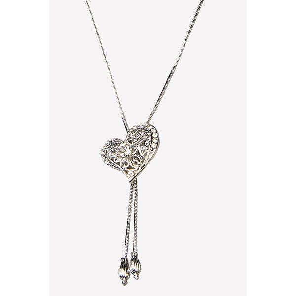 Urthn Austrian Stone Silver Plated Heart Shaped Chain Pendant - 1200756