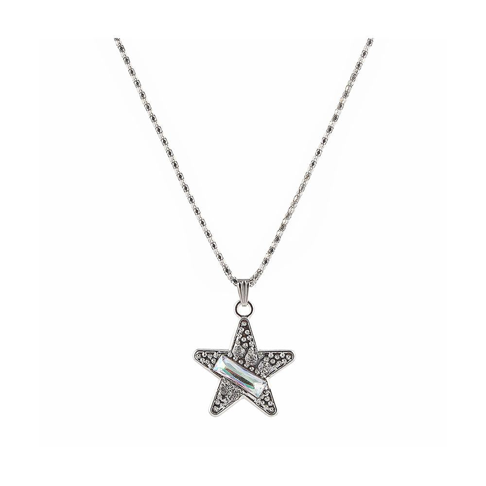 Urthn Austrian Stone Star Shape Rhodium Plated Chain Pendant - 1200849