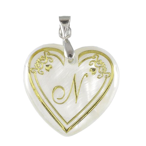 Regina Alphabet N" Heart Shaped Shell Pendant
