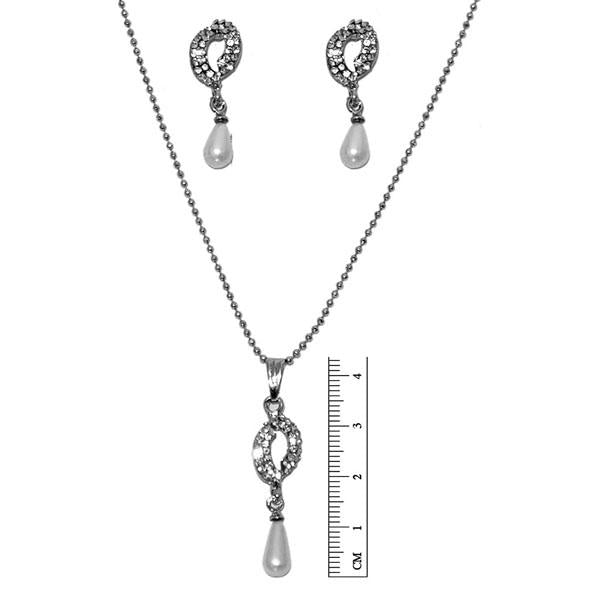 Regina Austrian Stone Pearl Rhodium Plated Pendant Set - 1201132