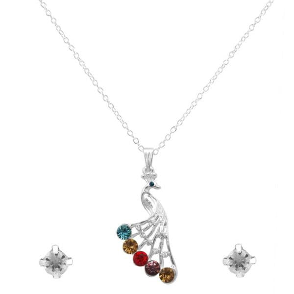 Urthn Multi Austrian Stone Peacock Pendant Set - 1203304B
