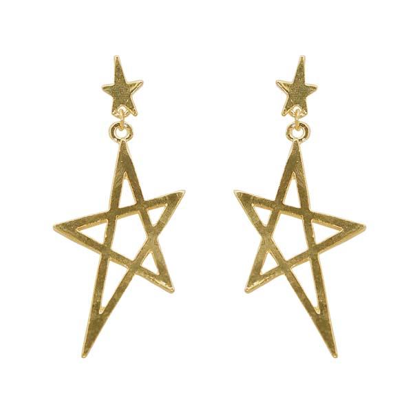 Beadside Gold Plated Star Shaped Dangler Earrings - 1302850