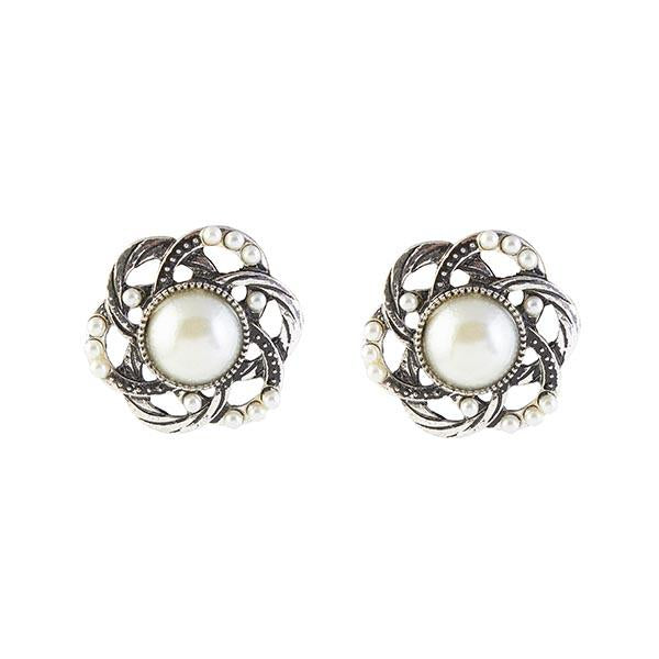 Urbana Pearl Oxidised Plated Stud Earrings - 1306406