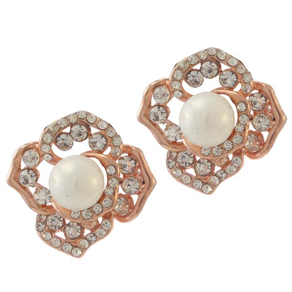 Urbana Glass Pearl Rose Gold Plated Stud Earrings - 1306810