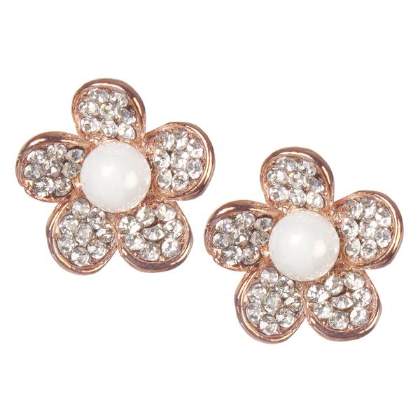 Urbana Glass Pearl Rose Gold Plated Stud Earrings - 1306827