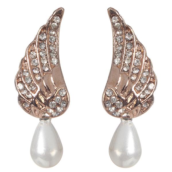 Urbana Glass Pearl Dangler Rose Gold Plated Earrings - 1306865