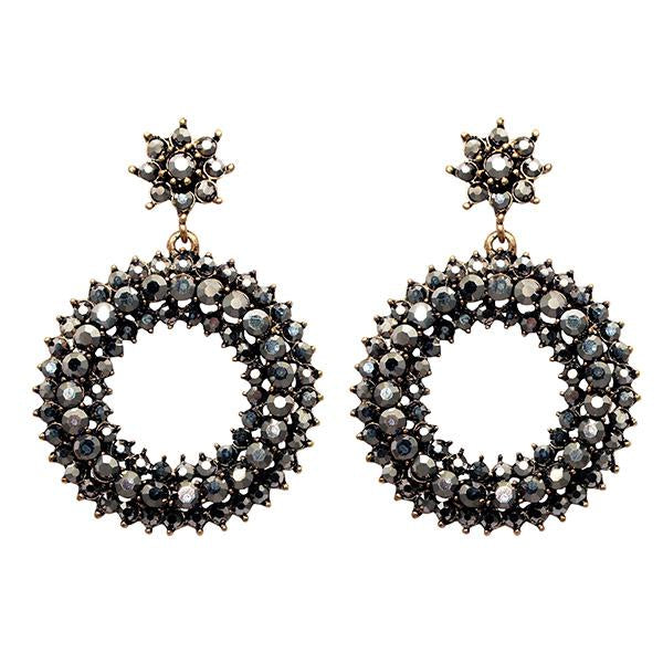 Jeweljunk Antique Gold Plated Marcasite Stone Dangler Earrings - 1307743B